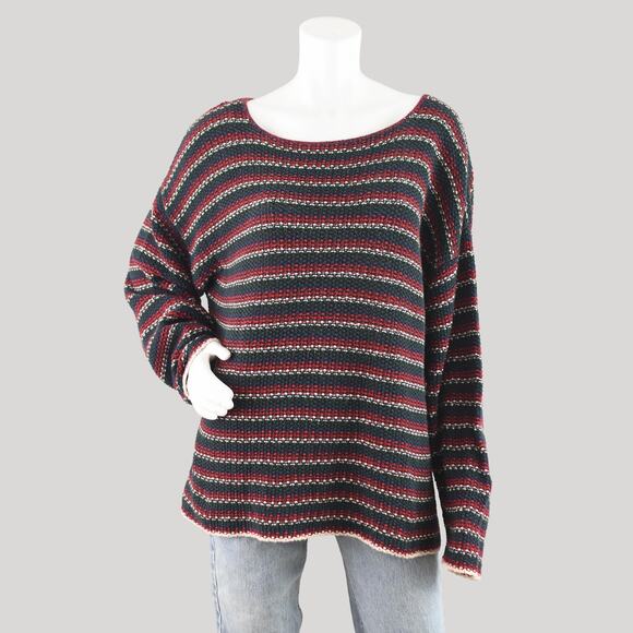Vintage 90s Express Oversized Striped Baja Sweater Women's Large - Picture 1 of 10